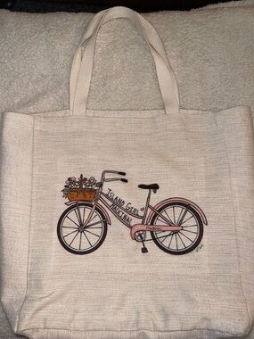 Mackinac Island Island Girl Canvas Tote Bag Pink Bicycle Floral Beach Market Bag